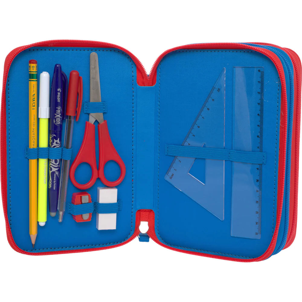 Astuccio Corredo 3 Zip Blu/Rosso
