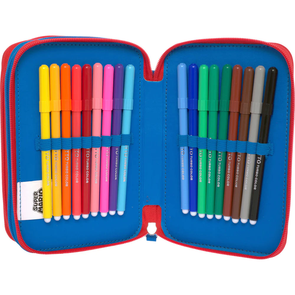 Astuccio Corredo 3 Zip Blu/Rosso