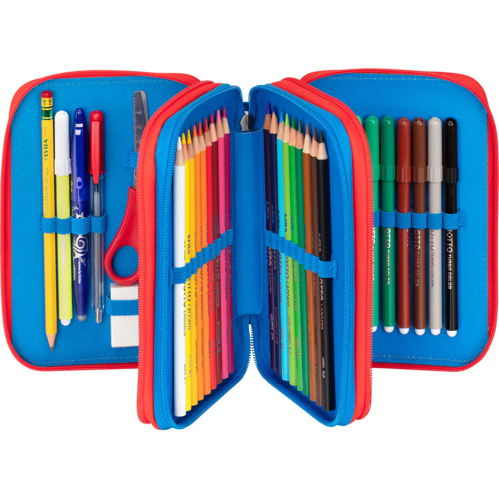 Astuccio Corredo 3 Zip Blu/Rosso