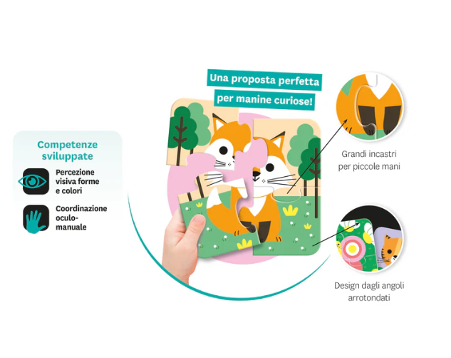 Animali del bosco e del giardino - Primi puzzle a 4 pezzi