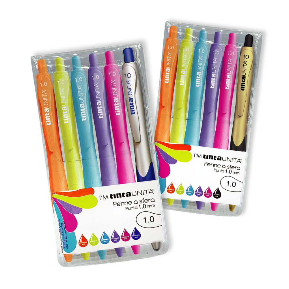 Set da 6 Penne a scatto colorate in astuccio - gold e silver