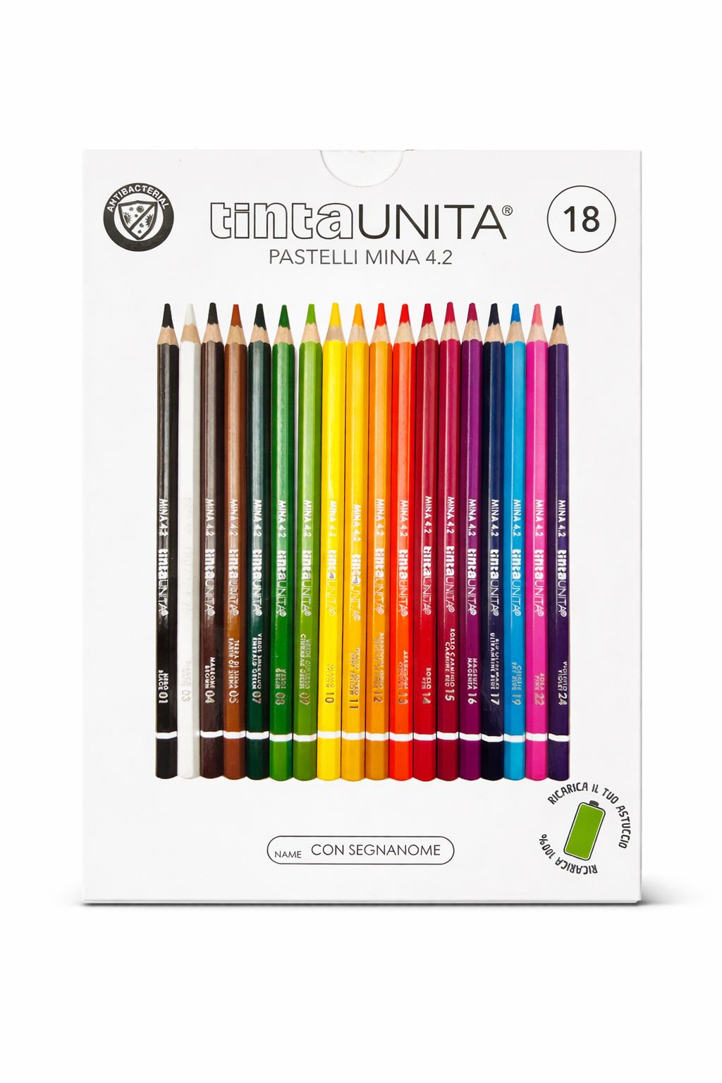 Pastelli in legno con mina 4.2 18 pezzi TINTA UNITA