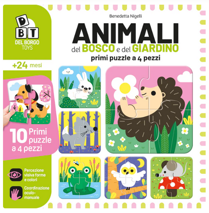 Animali del bosco e del giardino - Primi puzzle a 4 pezzi