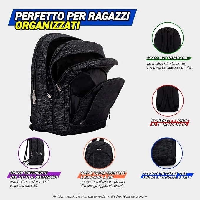ZAINO ORGANIZZATO NERO GLITTER