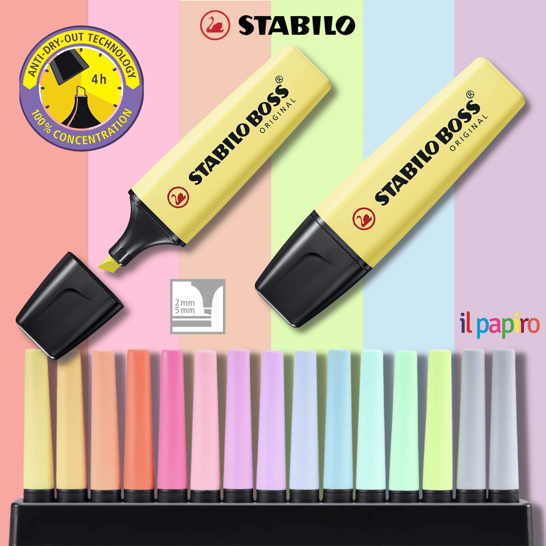 Evidenziatore - STABILO BOSS ORIGINAL Pastel Desk-Set - 15 Evidenziatori in  14 colori assortiti - STABILO - Cartoleria e scuola